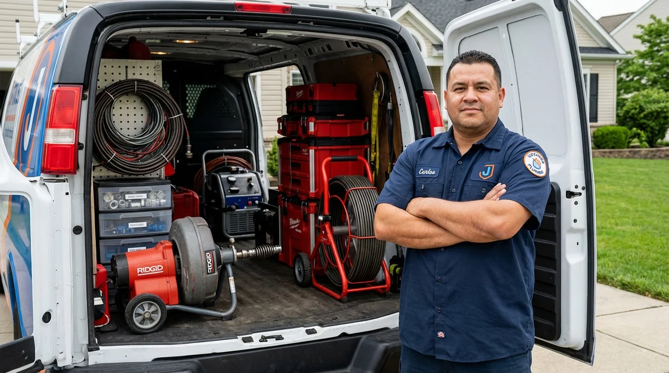 Professional drain cleaning equipment and Johns Plumbing LLC plumber in Budd Lake