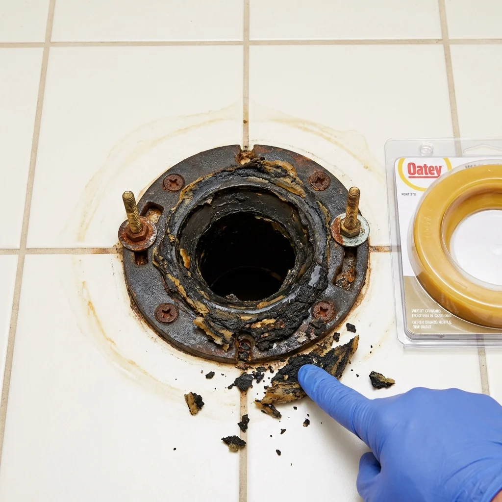Failed wax ring showing water seepage at the base of a toilet in a Budd Lake, NJ home