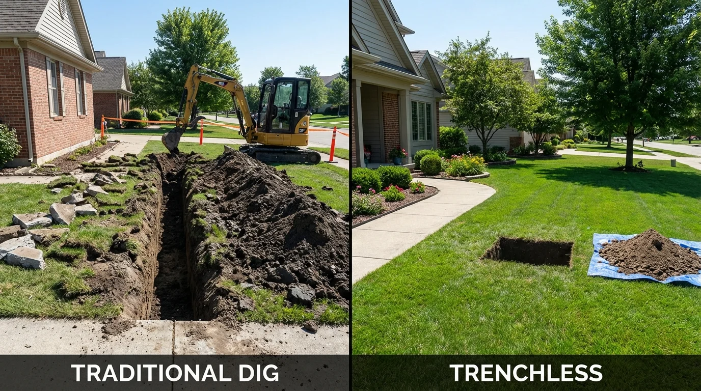 Trenchless sewer repair with minimal yard damage versus traditional excavation in Budd Lake, NJ